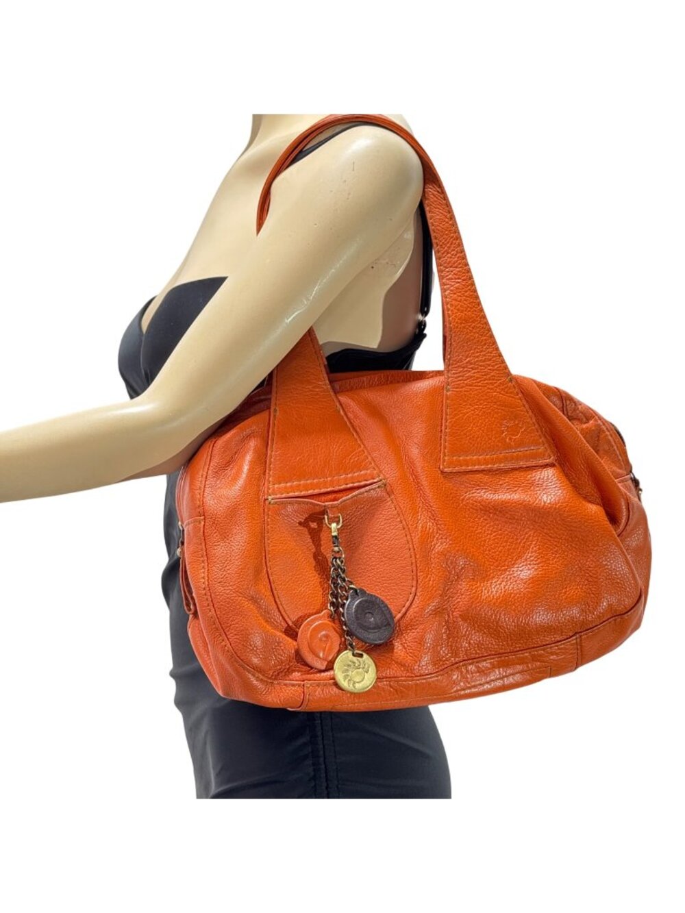 ALLA Sarah Sacthel Women's Leather Shoulder Bag Orange Zip Multi Compartments